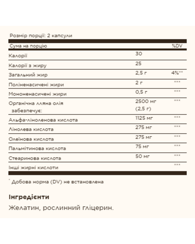 Лляне масло, Flaxseed Oil 1250 mg - 100 softgels