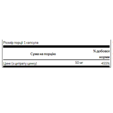 Цинк цитрат, Zinc Citrate 50mg - 60caps