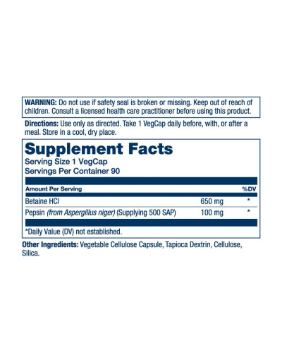 Бетаїн гідрохлорид, Betaine HCL - 90 vcaps