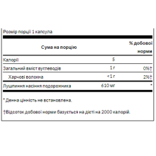 Лушпиння подорожника, Psyllium Husks 610mg - 300caps