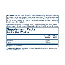Бетаїн гідрохлорид із пепсином, High Potency Betaine HCl with Pepsin 650mg - 250 veg caps