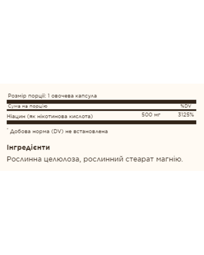 Ніацин Вітамін B3, Niacin (Vitamin B3) 500mg - 100 vcaps