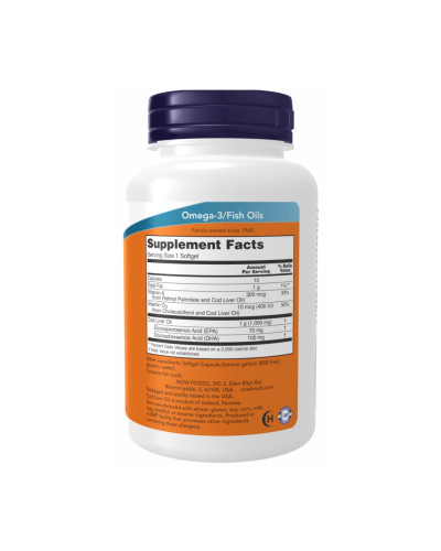 Олія печінки тріски, Cod Liver Oil 1000mg - 180 sgels