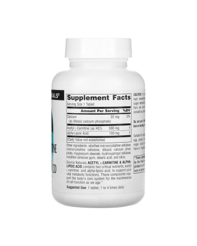 Ацетил Л-карнітин з Альфа-ліпоєвою кислотою, Acetyl L-Carnitine & Alpha-Lipoic Acid 650mg - 60 tabs