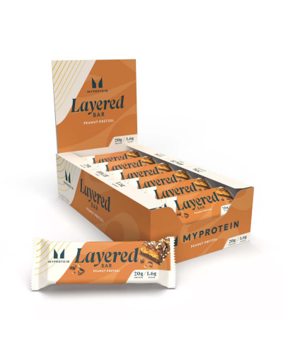 Протеїнові батончики, Layered Bar - 12x60g Chocolate Peanut Pretzel