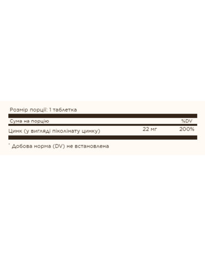 Цинк Піколінат, Zinc Picolinate 22 mg - 100 tab