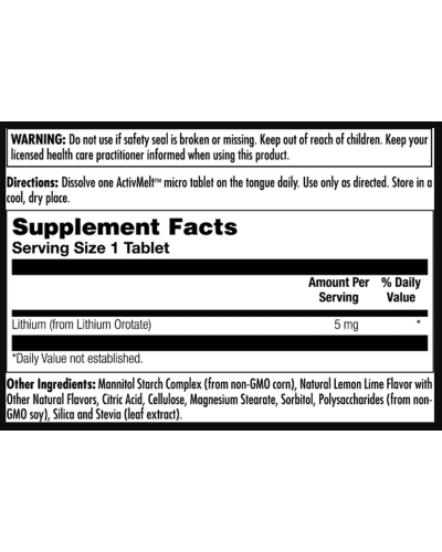 Літіум оротат, Lithium Orotate 5mg - 90 tabs Lemon Lime