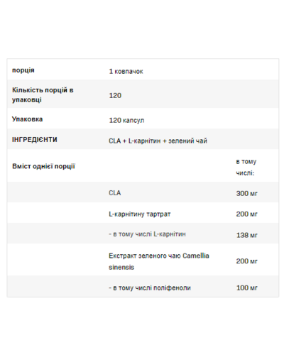CLA + L-Carnitine + Green Tea - 120cap