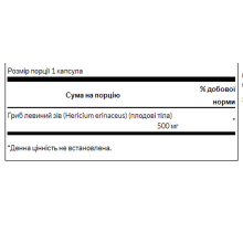 Їжовик гребінчастий, Ноотроп Lions Mane Mushroom 500mg - 60caps