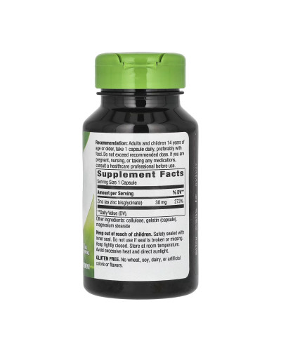 Хелатний цинк бісгліцинат 30 мг, Zinc 30mg - 100 caps