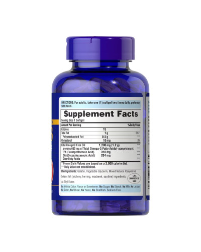 Омега-3, Double Strength Omega-3 Fish Oil 1200mg/600mg Omega-3 - 90 sgels