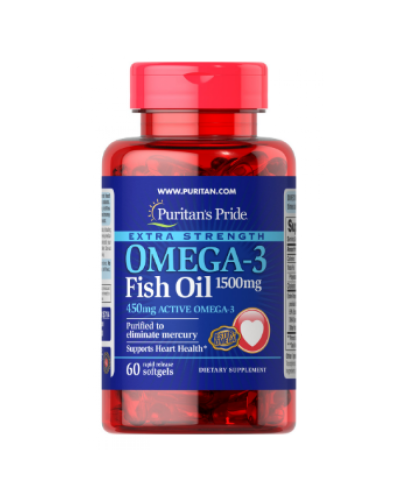 Омега-3, Omega-3 Fish Oil Extra Strength 1500 mg (450 mg Active Omega-3) 60 Softgels