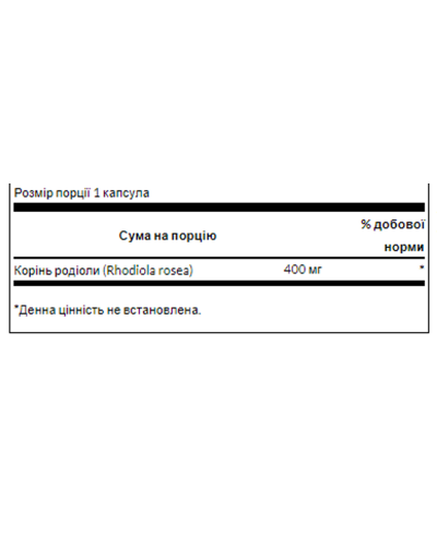 Родіола рожева, Rhodiola Rosea Rood 400mg - 100caps