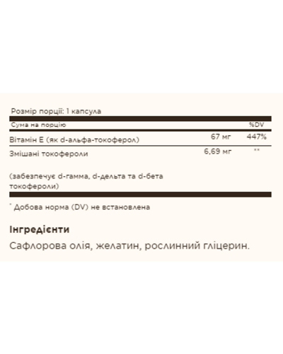Вітамін Е, Vitamin E 67mg (100 IU) Mixed - 100 softgels
