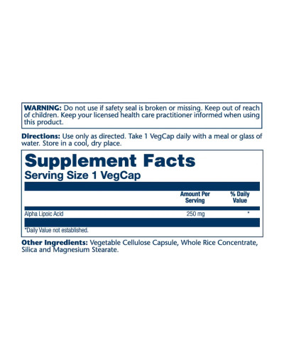 Альфа-ліпоєва кислота, Alpha Lipoic Acid 250mg - 60 vcaps
