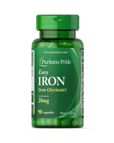 Залізо, Easy Iron 28 mg (Iron Glycinate) - 90 Capsules