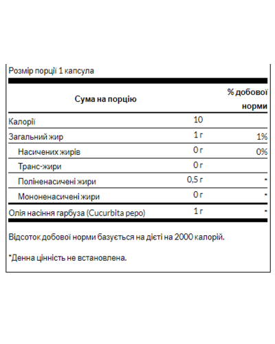 Олія з насіння гарбуза, Pumpkin Seed Oil 1,000 mg - 100softgels